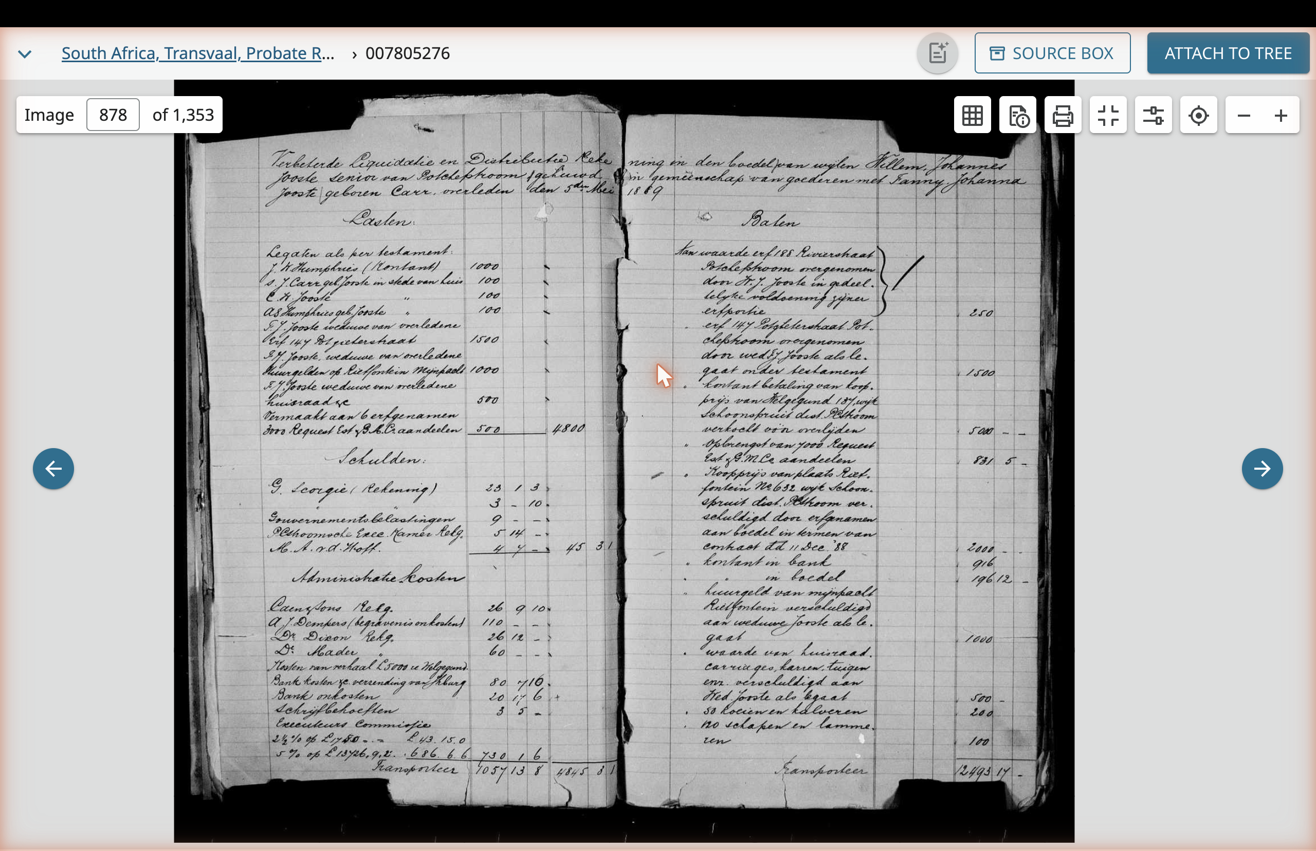 The First L&D Account opening, image 878. Lasten (Liabilities) on the left column, Baten (Assets) on the right column.