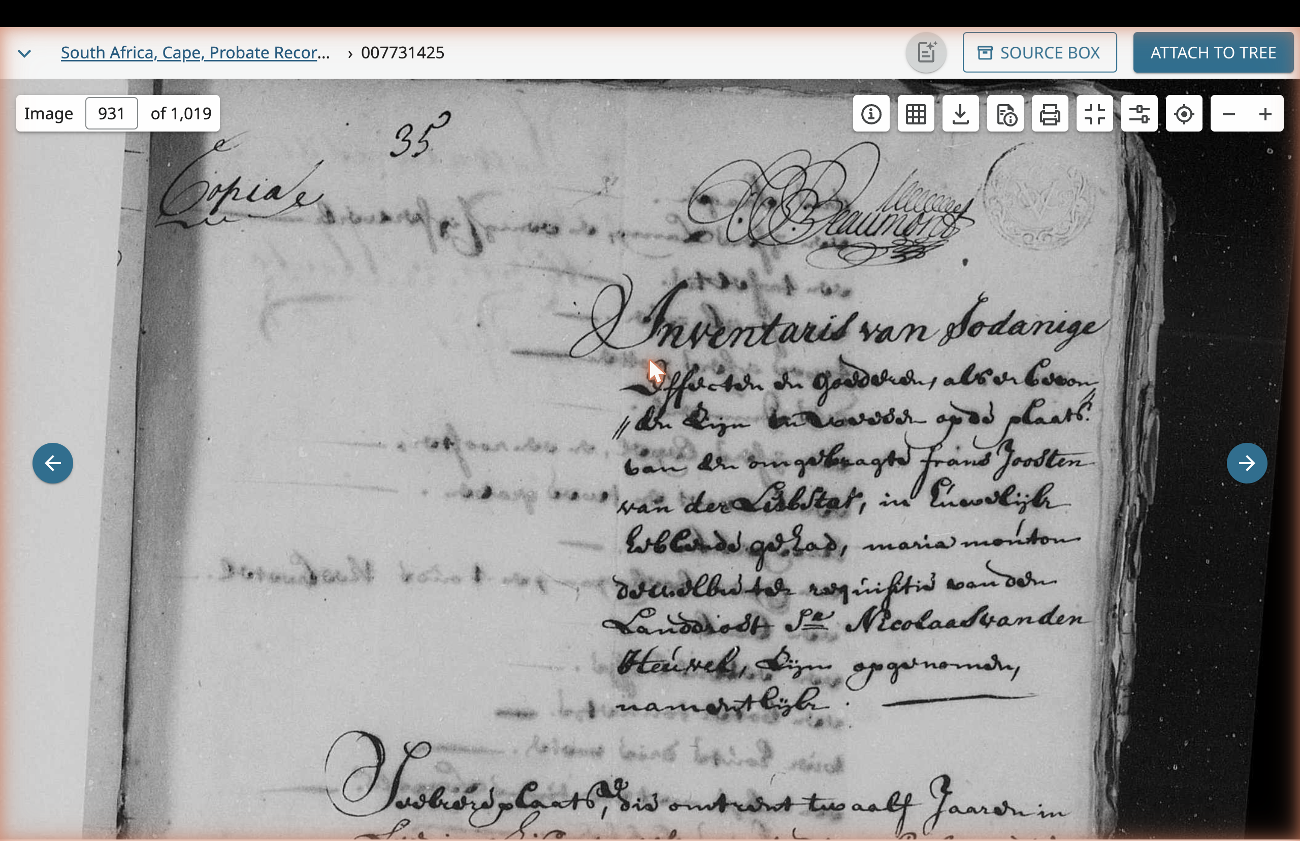 Image 931 zoom — Copia 35 + Inventaris header with full legal name